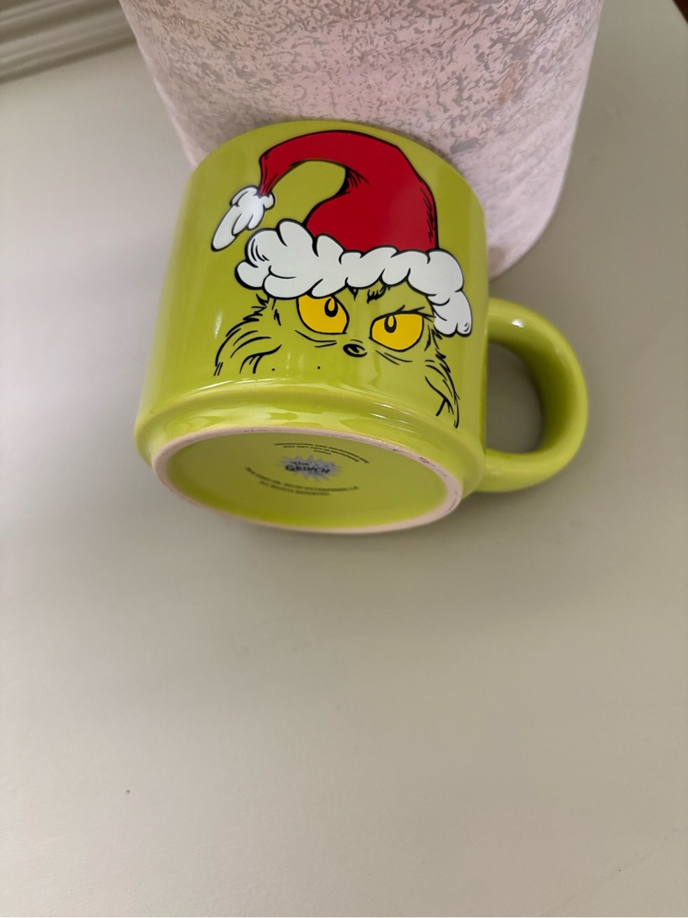 Dr. Seuss Grinch Lime Green Mug with Red Santa Hat